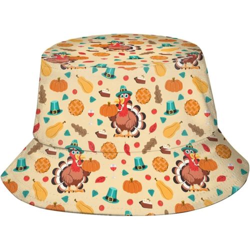 Chapeaux Seau À Motif De Tarte À La Citrouille De Dinde De Thanksgiving, Casquette De Soleil À La Mode, Chapeau De Pêcheur D'extérieur Pliable Pour Femmes Et Hommes, Noir
