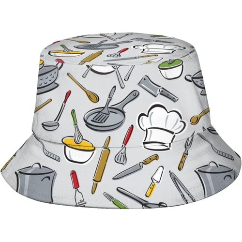 Chapeaux Seau À Motif D'outils De Cuisine, Casquette De Soleil À La Mode, Chapeau De Pêcheur D'extérieur Pliable Pour Femmes Et Hommes, Noir