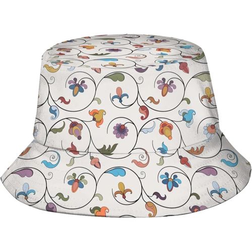 Joyfull Chapeaux De Seau De Style Rétro À Motif Ornemental Casquette De Soleil À La Mode Chapeau De Pêcheur D'extérieur Pliable Pour Femmes Et Hommes Noir