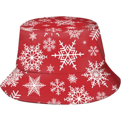 Chapeaux Seau Rouges Avec Jolis Flocons De Neige, Casquette De Soleil À La Mode, Chapeau De Pêcheur D'extérieur Pliable Pour Femmes Et Hommes