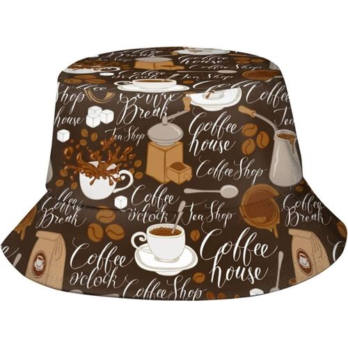 Chapeaux Seau Sur Le Thème Du Café, Casquette De Soleil À La Mode, Chapeau De Pêcheur D'extérieur Pliable Pour Femmes Et Hommes