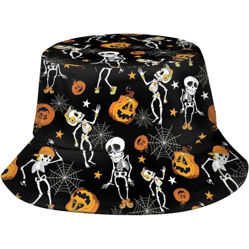 Chapeaux Seau De Danse De Crâne D'halloween Et De Citrouille, Casquette De Soleil À La Mode, Chapeau De Pêcheur D'extérieur Pliable Pour Femmes Et Hommes, Noir