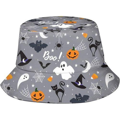 Chapeaux Seau Halloween Crâne Fantôme Boo, Casquette De Soleil À La Mode, Chapeau De Pêcheur D'extérieur Pliable Pour Femmes Et Hommes, Noir
