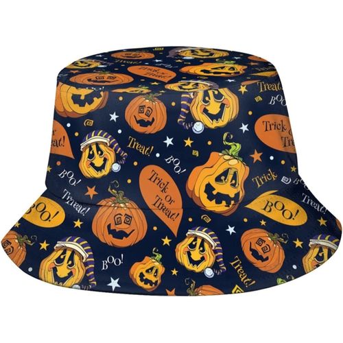 Chapeaux Seau Pour Halloween Citrouille Trick Or Treat, Casquette De Soleil À La Mode, Chapeau De Pêcheur D'extérieur Pliable Pour Femmes Et Hommes, Noir