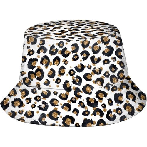 Chapeaux Seau Imprimés Léopard Noir À Paillettes Dorées, Casquette De Soleil À La Mode, Chapeau De Pêcheur D'extérieur Pliable Pour Femmes Et Hommes