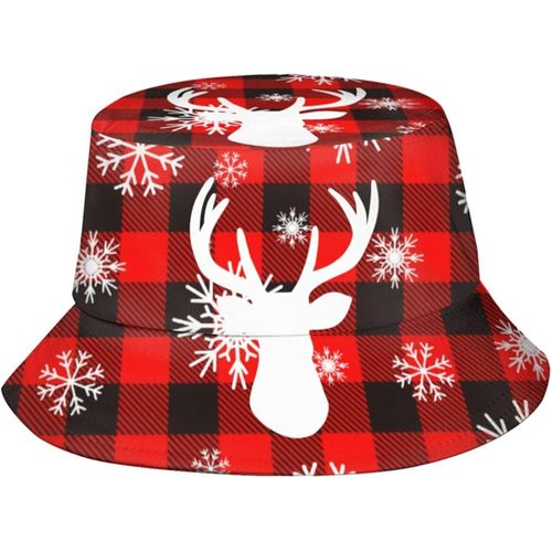 Chapeaux Seau À Carreaux De Buffle Rouge, Renne, Flocon De Neige, Casquette De Soleil À La Mode, Chapeau De Pêcheur D'extérieur Pliable Pour Femmes Et Hommes