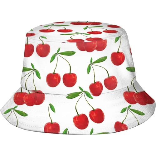 Chapeaux Seau À Motif De Cerise Mignon, Casquette De Soleil À La Mode, Chapeau De Pêcheur D'extérieur Pliable Pour Femmes Et Hommes