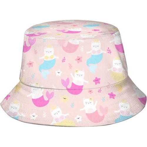 Chapeaux De Seau De Sirène De Chat, Casquette De Soleil À La Mode, Chapeau De Pêcheur D'extérieur Pliable Pour Femmes Et Hommes, Noir