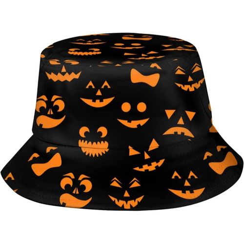 Chapeaux Seau Avec Visages Sculptés De Citrouilles D'halloween, Casquette De Soleil À La Mode, Chapeau De Pêcheur D'extérieur Pliable Pour Femmes Et Hommes, Noir