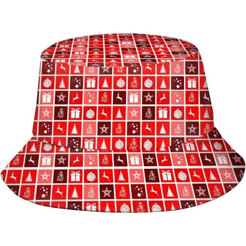 Chapeaux Seau À Motif Rouge Pour Décoration De Noël, Casquette De Soleil À La Mode, Chapeau De Pêcheur D'extérieur Pliable Pour Femmes Et Hommes