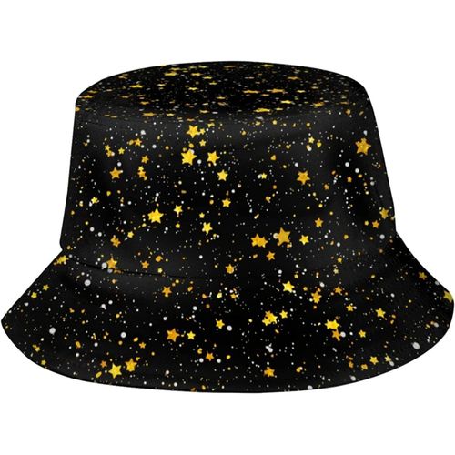 Chapeaux Seau À Paillettes Étoiles Dorées Et Noires, Casquette De Soleil À La Mode, Chapeau De Pêcheur D'extérieur Pliable Pour Femmes Et Hommes