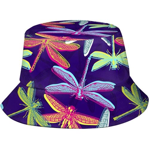 Chapeaux Seau Libellule Colorés Et Lumineux, Casquette De Soleil À La Mode, Chapeau De Pêcheur D'extérieur Pliable Pour Femmes Et Hommes