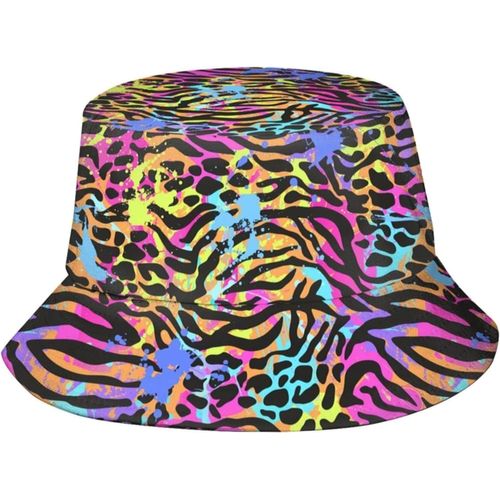 Chapeaux Seau Imprimés Zèbres Et Animaux Néon, Casquette De Soleil À La Mode, Chapeau De Pêcheur D'extérieur Pliable Pour Femmes Et Hommes