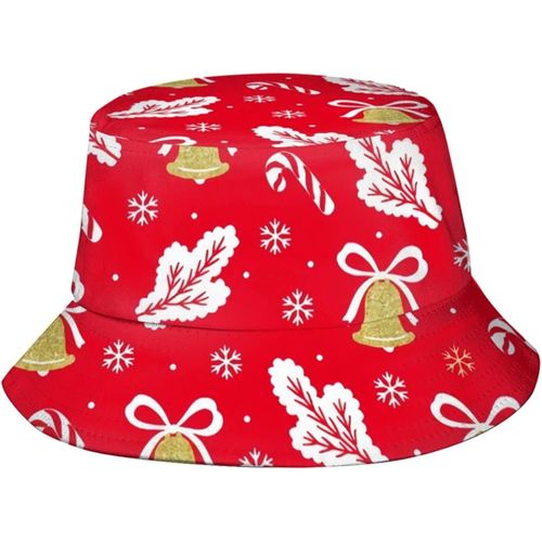 Cloches De Noël Dorées, Cannes De Bonbon, Flocons De Neige, Chapeaux Seau À La Mode, Casquette De Soleil Pliable, Chapeau De Pêcheur D'extérieur Pour Femmes Et Hommes