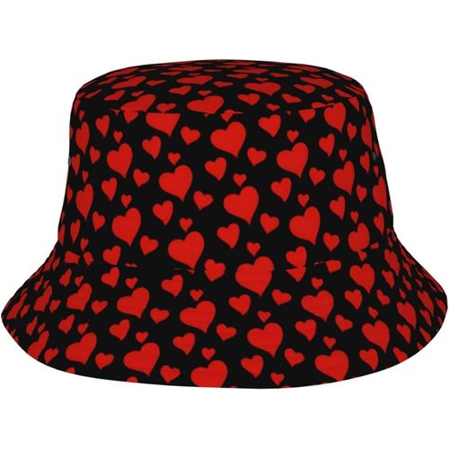 Chapeaux Seau En Forme De C¿Urs Rouges Pour La Saint-Valentin, Casquette De Soleil À La Mode, Chapeau De Pêcheur D'extérieur Pliable Pour Femmes Et Hommes, Noir