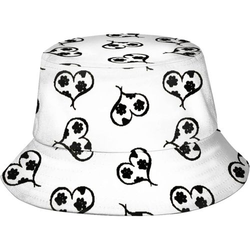 Chapeaux Seau Imprimés De C¿Urs Et De Pattes, Casquette De Soleil Tendance, Chapeau De Pêcheur D'extérieur Pliable Pour Femmes Et Hommes, Noir