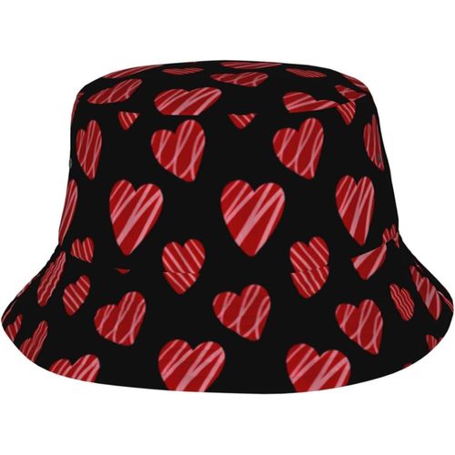 Chapeaux Seau De Saint-Valentin Avec C¿Urs Rouges, Casquette De Soleil Tendance, Chapeau De Pêcheur D'extérieur Pliable Pour Femmes Et Hommes, Noir