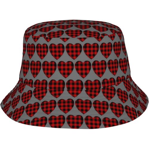 Chapeaux Seau À Carreaux De Buffle Rouge Pour La Saint-Valentin, Casquette De Soleil À La Mode, Chapeau De Pêcheur D'extérieur Pliable Pour Femmes Et Hommes