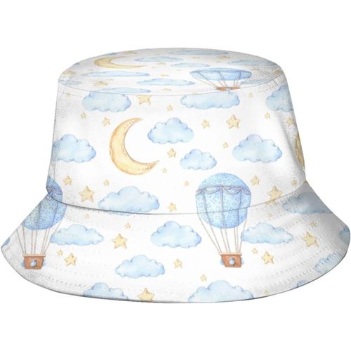 Chapeaux Seau En Forme De Ballon À Air Aquarelle, Lune Et Étoiles, Casquette De Soleil À La Mode, Chapeau De Pêcheur D'extérieur Pliable Pour Femmes Et Hommes, Noir