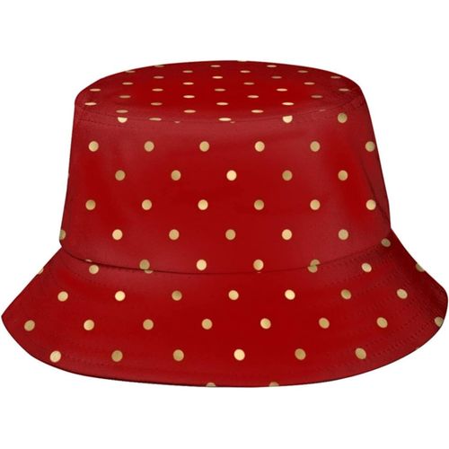 Chapeaux Seau À Pois Rouges Et Dorés, Casquette De Soleil À La Mode, Chapeau De Pêcheur D'extérieur Pliable Pour Femmes Et Hommes