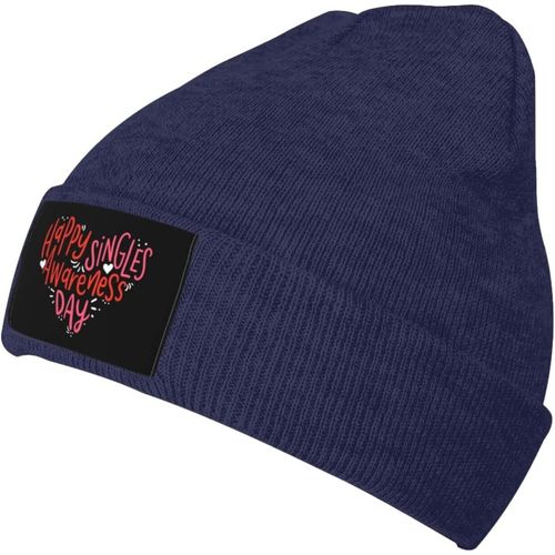 Happy Singles Awareness Day Bonnet Unisexe Hiver Chaud Tricoté Noir