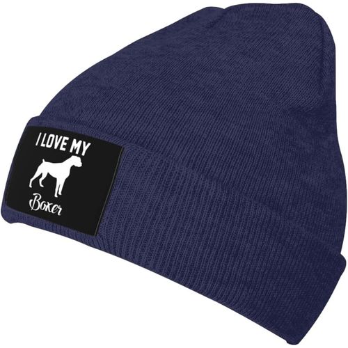 I Love My Boxer Bonnet Unisexe Hiver Chaud Tricoté Noir