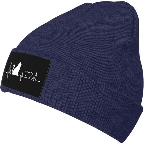 Bonnet Unisexe En Tricot Chaud Pour L'hiver, Motif Chat Battement De C¿Ur En Détresse, Noir