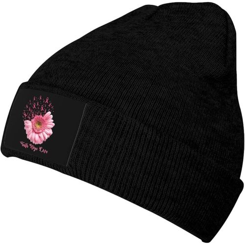 Ruban Rose Marguerite Fleur Cancer Du Sein Bonnet Tricoté Unisexe Hiver Chaud Tricoté Chapeau Noir