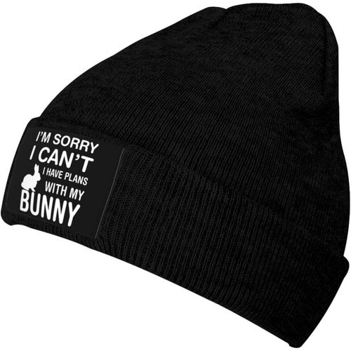 Désolé, Je Ne Peux Pas, J'ai Des Projets Avec Mon Lapin, Bonnet Tricoté Unisexe, Chaud D'hiver, Chapeau Tricoté Noir