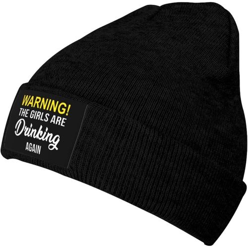 Attention Les Filles Boivent À Nouveau Bonnet Tricoté Unisexe Hiver Chaud Bonnet Tricoté Noir