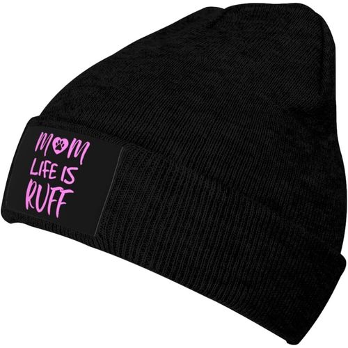 Mom Life Is Ruff Beanie Hat Unisexe Hiver Chaud Bonnet Tricoté Noir