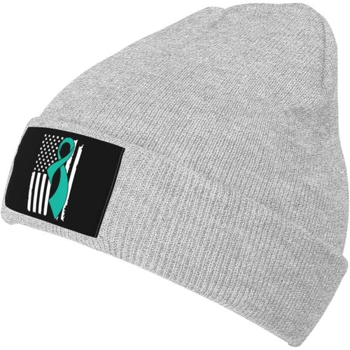 Chapeau Tricoté Unisexe Avec Drapeau De Sensibilisation Au Cancer De L'ovaire, Chapeau Tricoté Chaud D'hiver Noir