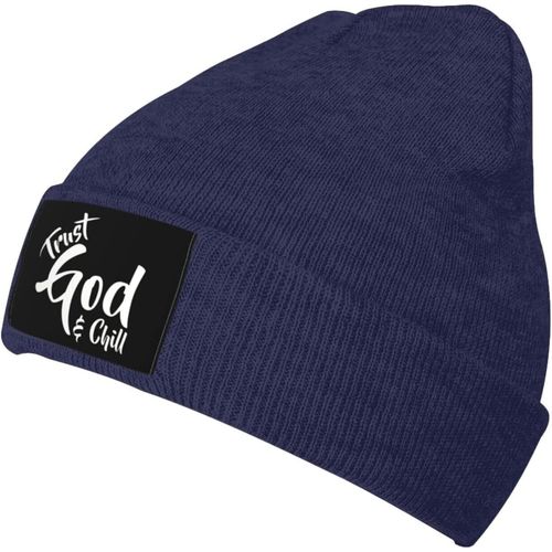 Trust God And Chill Knit Hat Unisexe Hiver Chaud Bonnet Tricoté Noir