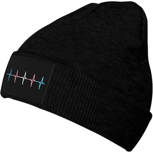 Transgender Pride Heartbeat Bonnet Tricoté Unisexe Hiver Chaud Bonnet Tricoté Noir