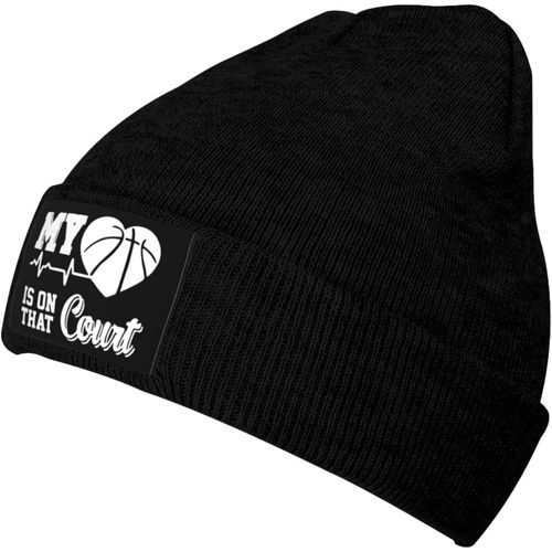 Mon Coeur Est Sur Ce Terrain De Basket-Ball Tricoté Chapeau Unisexe Hiver Chaud Tricoté Chapeau Noir