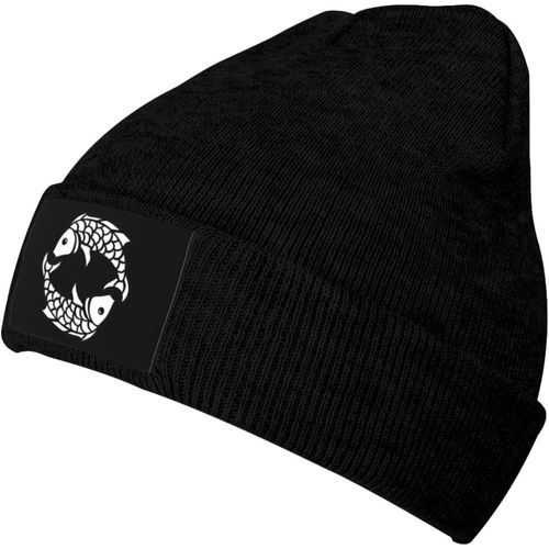 Bonnet Tricoté Avec Symbole Du Zodiaque Poissons, Unisexe, Chaud, Pour L'hiver, Noir