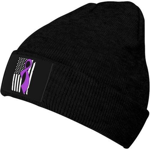 Bonnet Unisexe Avec Drapeau De Sensibilisation Au Cancer De L'épilepsie, Chapeau Tricoté Chaud D'hiver, Noir