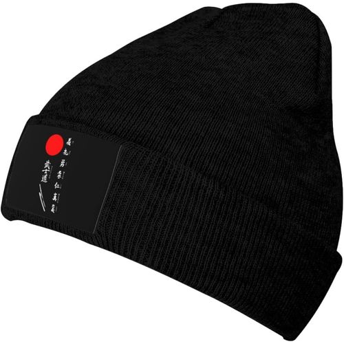 Casquette Tricotée Japonaise Kanji Samurai Bushido Unisexe, Chapeau Tricoté Chaud D'hiver Noir