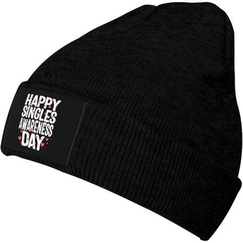 Happy Singles Awareness Day Bonnet Tricoté Unisexe Hiver Chaud Tricoté Noir
