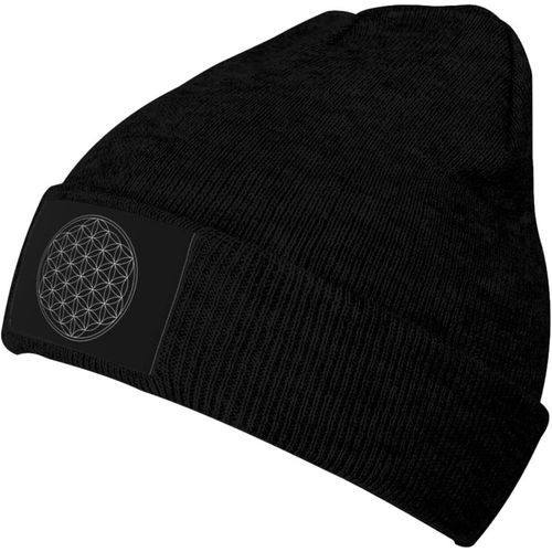 Fleur De Vie Géométrie Sacrée Bonnet Tricoté Unisexe Hiver Chaud Tricoté Chapeau Noir