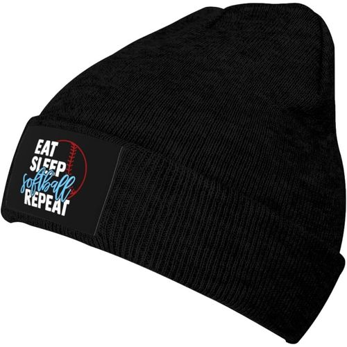 Eat Sleep Softball Knit Cap Unisexe Hiver Chaud Bonnet Tricoté Noir
