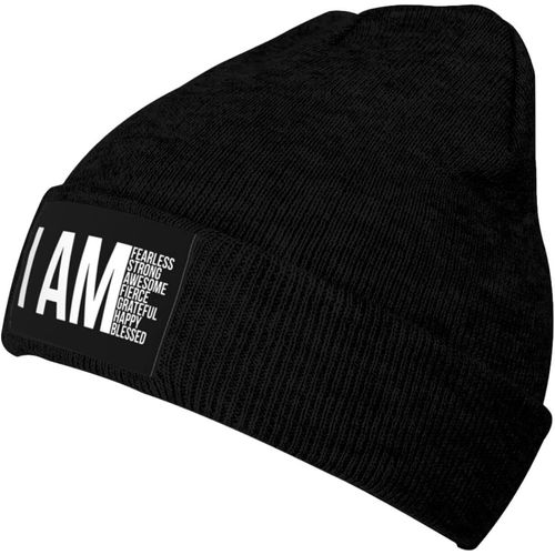 Je Suis Intrépide, Je Suis Fort, Je Suis Béni Bonnet Unisexe Hiver Chaud Tricoté Chapeau Noir