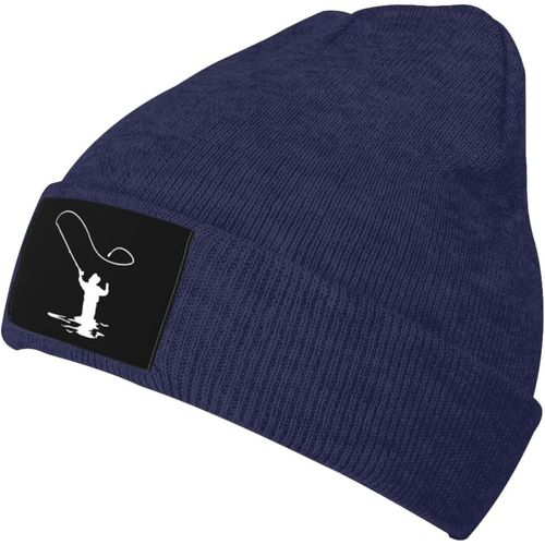 Bonnet Unisexe Avec Clipart De Pêche À La Mouche, Chapeau Tricoté Chaud D'hiver Noir