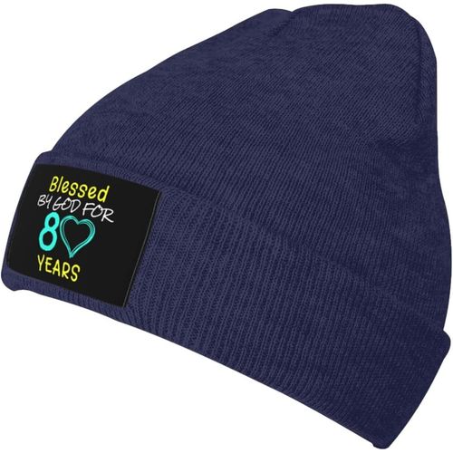 Béni Par Dieu Depuis 80 Ans Bonnet Tricoté Unisexe Hiver Chaud Bonnet Tricoté Noir