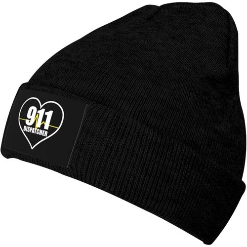 911 Dispatcher Heart Knit Hat Unisexe Hiver Chaud Bonnet Tricoté Noir