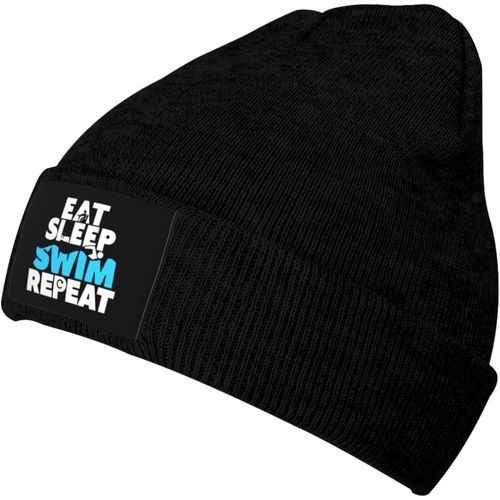 Eat Sleep Swim Bonnet Tricoté Unisexe Hiver Chaud Bonnet Tricoté Noir
