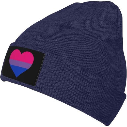 Bonnet En Forme De C¿Ur De Fierté Bisexuelle, Unisexe, Chaud, Tricoté, Noir, Pour L'hiver