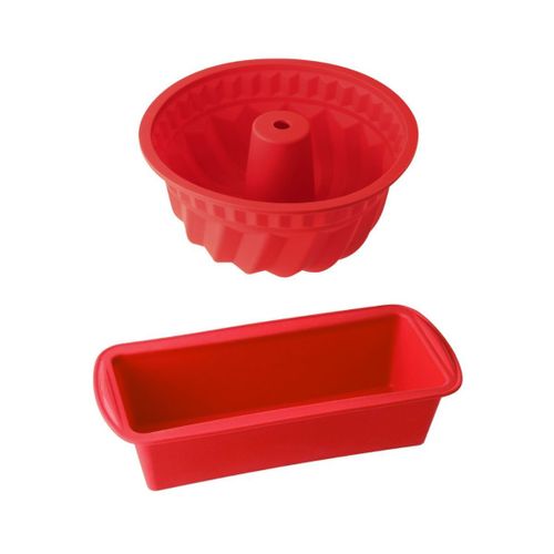 Dr Oetker 9926350 Lot De 2 Moules Silicone, Moule A Gateau, Moule A Cake, Moule A Cake Silicone, Moule En Silicone, Moule Kouglof, Moule À Kougelhopf, Silicone, Rouge, 24 X 10 X 7,5 Cm