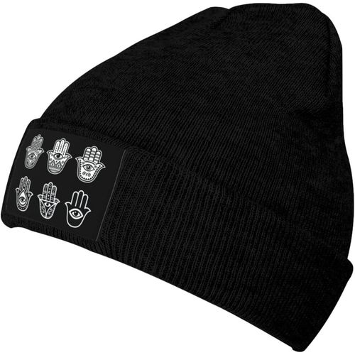 The Hamsa Hand Beanie Hat Unisexe Hiver Chaud Bonnet Tricoté Noir