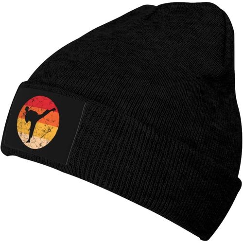 Vintage Karaté Arts Martiaux Coucher De Soleil Tricot Chapeau Unisexe Hiver Chaud Tricoté Chapeau Noir